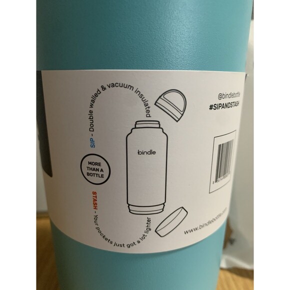 Bindle Sip & Stash Water Bottle 24oz Bottom Storage Vacuum Insulated Light Blue - Picture 3 of 8